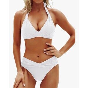 Yonique Two Piece Bathing Suits Push Up Bikini Set Halter Swimsuit Vintage NWT